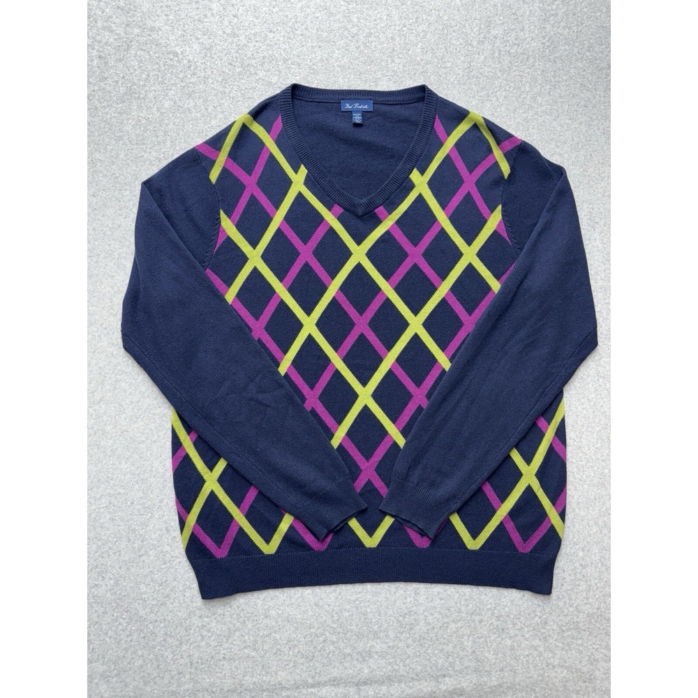 Paul Fredrick‎ Sweater Mens LT Navy Silk Cashmere Argyle Preppy Grandpacore Golf